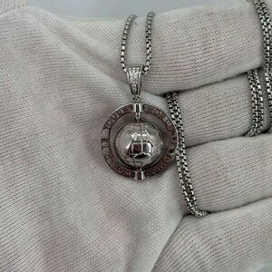 World Is Yours Globe Pendant White Gold Dipped Silver CZ Bail 10g